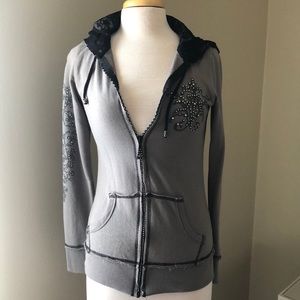 Crystal embellished distressed hoodie